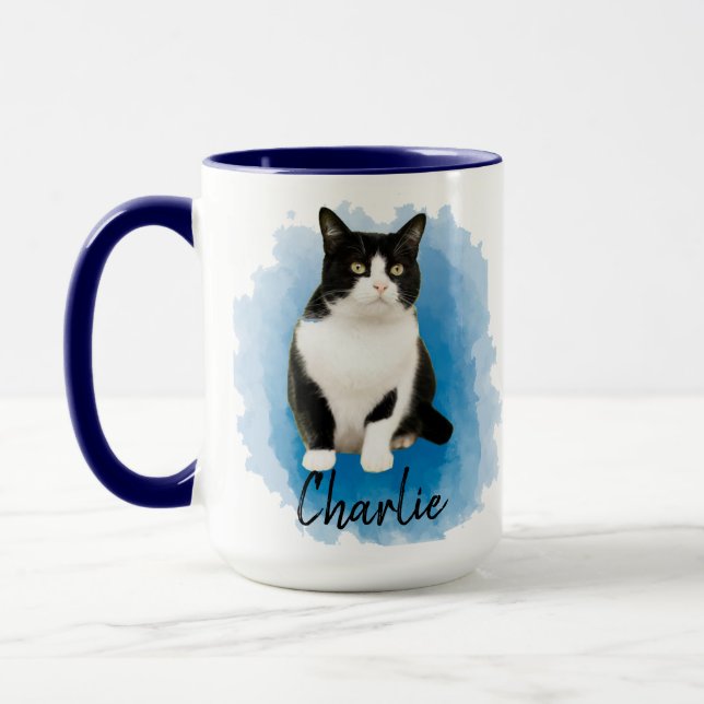 Custom Cat Photo Name Kitty Lovers Owner Mom Dad Mug (Left)