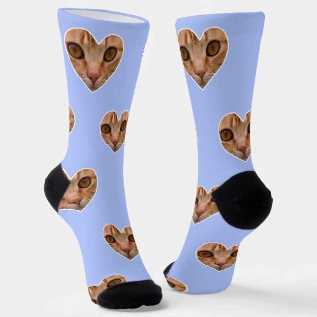 Custom Cat Photo on Light Blue Crew Socks (Angled)
