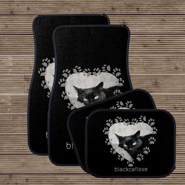 Custom Cat Photo Personalized Pet Car Floor Mats (Upload your best friend's photo to these cute black cat car mats and add your name (or your cat's))