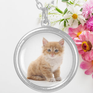 Custom Cat Photo Personalized Silver Plated Necklace