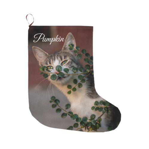 Custom Cat Photo Pets Name  Large Christmas Stocking
