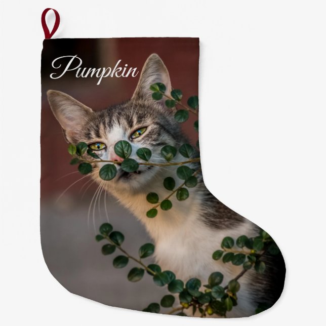 Custom Cat Photo Pet's Name  Large Christmas Stocking (Front)