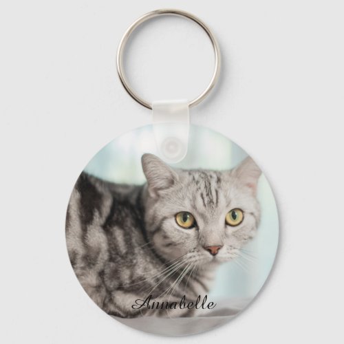 Custom Cat Photo with Kitty Name Cute Personalized Keychain