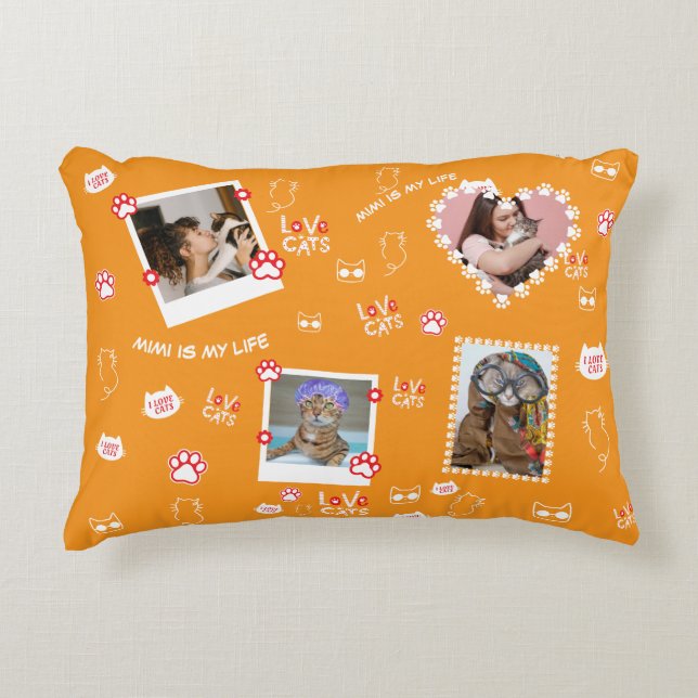 Custom Cat Pillow with Face Photos & Cat Name  (Front)