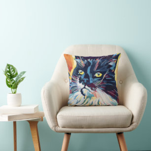 Custom Cat Portrait Painting - Forever Loved Pet Throw Pillow