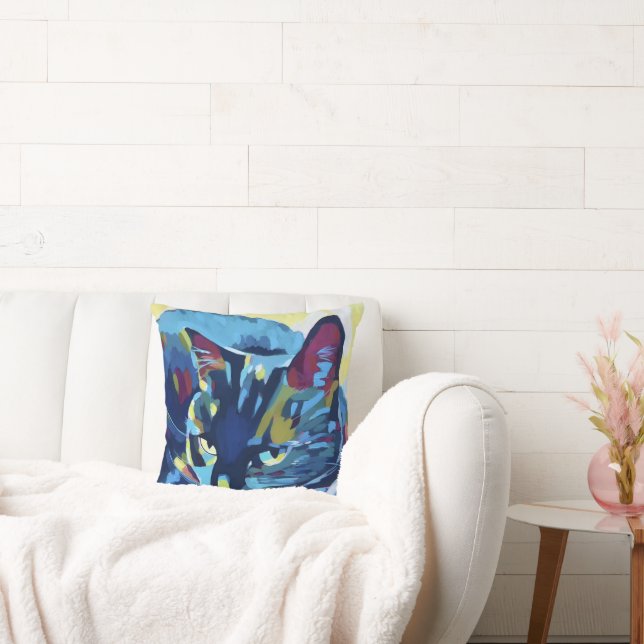 Custom Cat Portrait Painting - Forever Loved Pet Throw Pillow (Couch)
