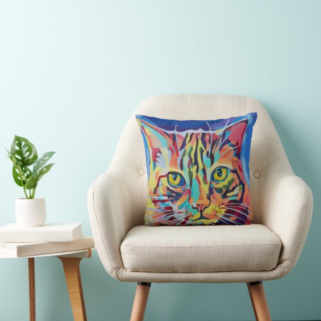 Custom Cat Portrait Painting -Forever Loved Pet Throw Pillow (Chair)