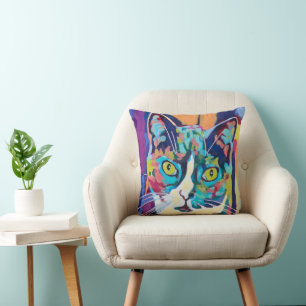 Custom Cat Portrait Painting - Forever Loved Pet Throw Pillow