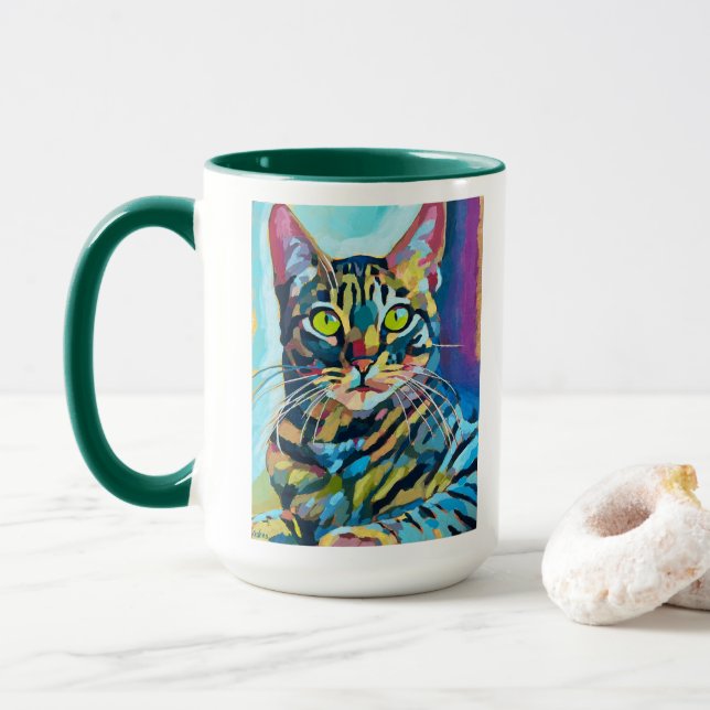 Custom Cat Portrait Painting - Gift for Cat Lovers Mug (With Donut)