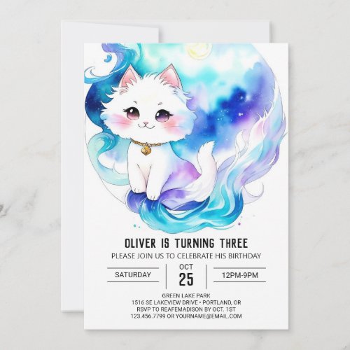 Custom Cat Printable Birthday Invitation