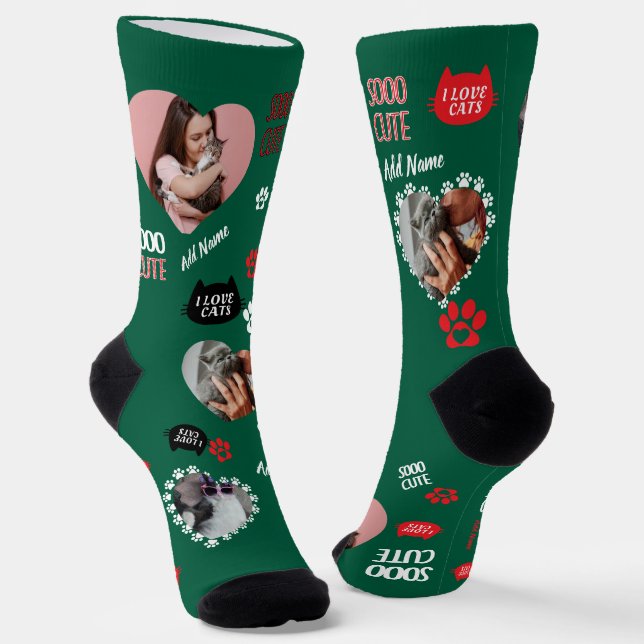 Custom Cat Socks Gift for Pet Lovers - Cat Photos (Angled)