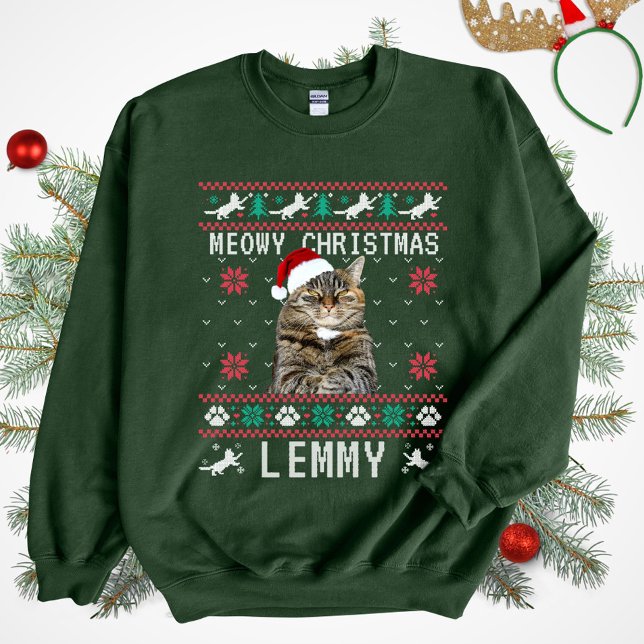 Custom Cat Ugly Christmas Sweatshirt with Photo (Creator Uploaded)