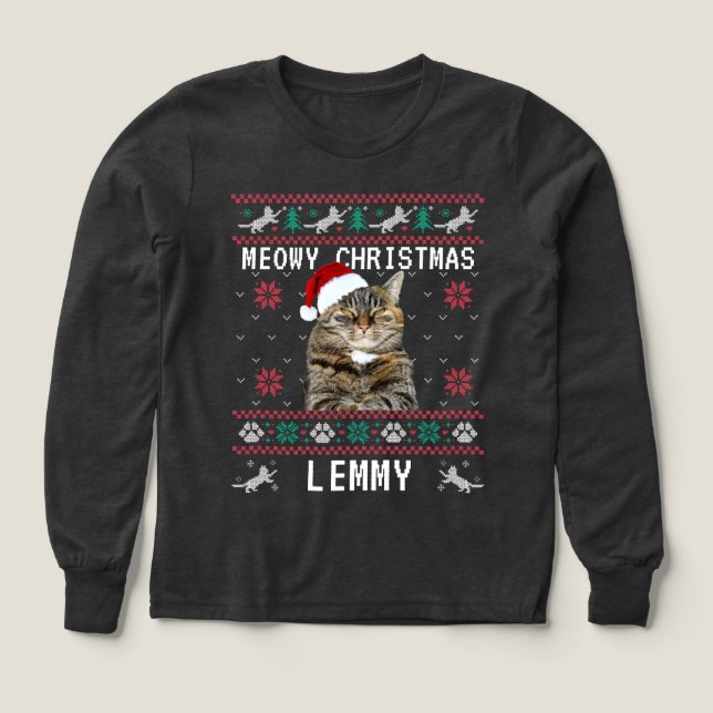 Custom Cat Ugly Christmas Sweatshirt with Photo Tri-Blend Shirts (Design Front)