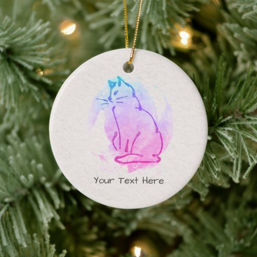 Custom Cat Watercolor Sketch _ Your Text on this Ceramic Ornament