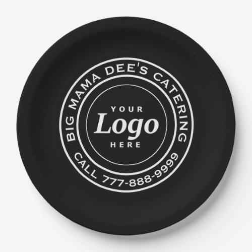 Custom Catering Business Logo Black Paper Plates