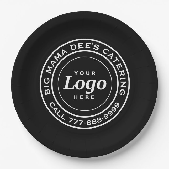 Custom Catering Business Logo Black Paper Plates (Front)