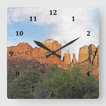 Custom Cathedral Rock Sedona Arizona Square Wall Clock by CreativeMastermind at Zazzle