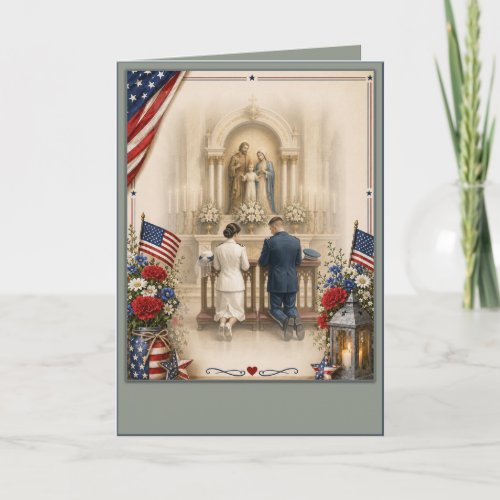 Custom Catholic American Military Wedding Invitation