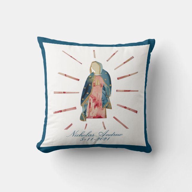 Custom Catholic Baptism Blessed Mother  Throw Pillow (Front)