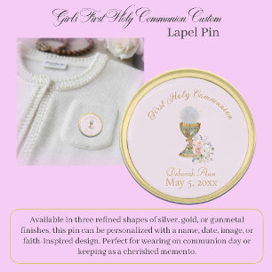 Custom Catholic First Communion for Girls Gold Finish Lapel Pin