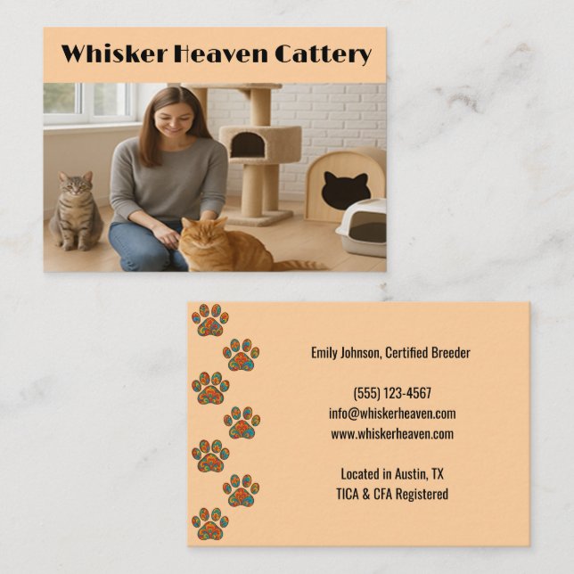 Custom Cattery Business Card with Photo  (Front/Back)