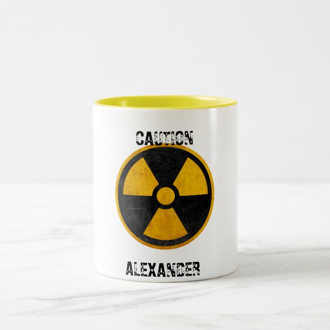 Custom Caution Nuclear Reactor Yellow and Black Two-Tone Coffee Mug (Center)
