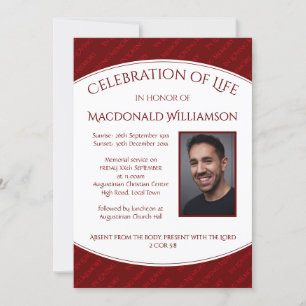 Custom CELEBRATION OF LIFE Funeral Red Invite