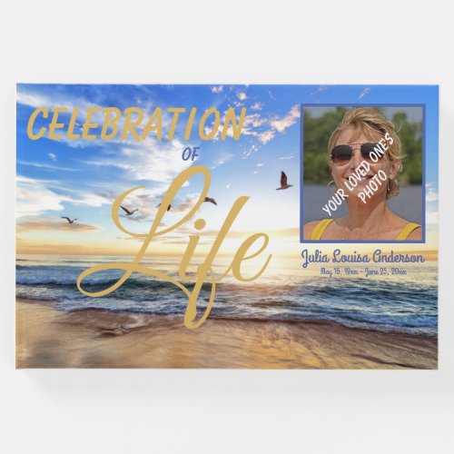 Custom Celebration Of Life Sunrise Ocean Photo Guest Book