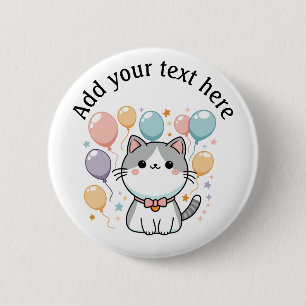 Custom Celebrations Cat With Balloons Button