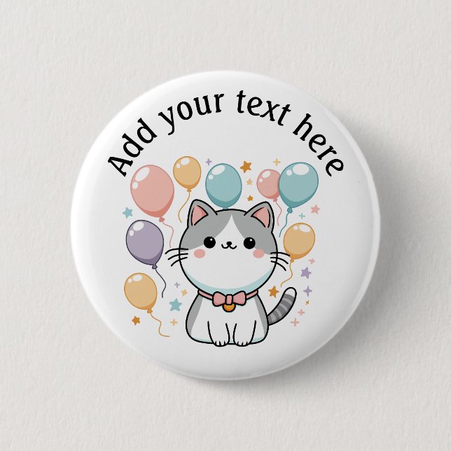 Custom Celebrations Cat With Balloons Button (Front)