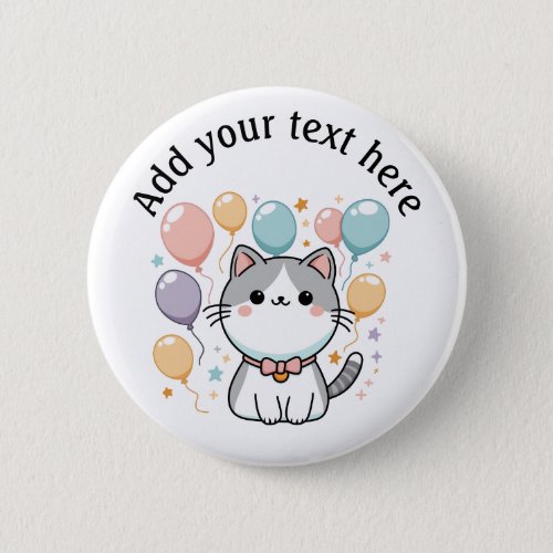 Custom Celebrations Cat With Balloons Button