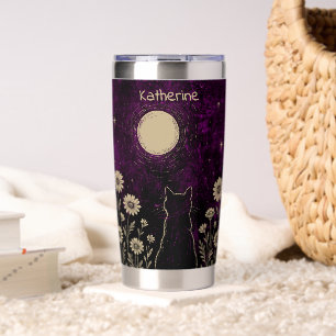 Custom Celestial Cat Floral Purple Insulated Tumbler
