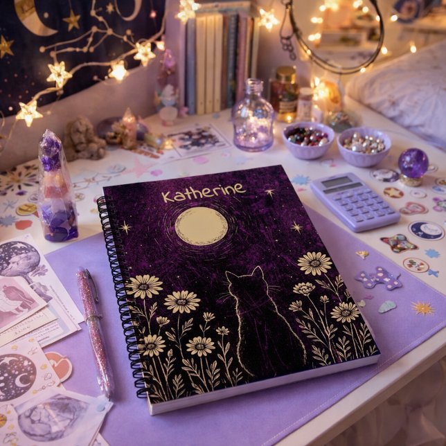 Custom Celestial Cat Moon Purple Notebook (Creator Uploaded)