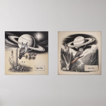 Custom Celestial Owl & Saturn Vintage Engraving Wa