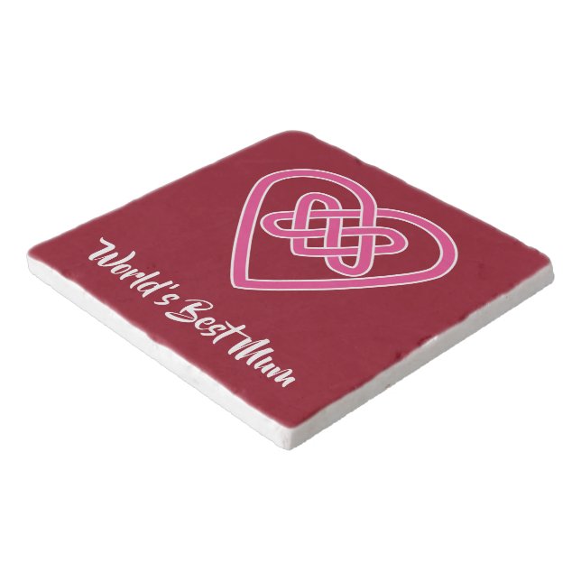 Custom Celtic Heart "World's Best Mom" Red Trivet (Corner)