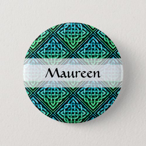 Custom Celtic Knot _ Diamond Tile Blue Green Pinback Button