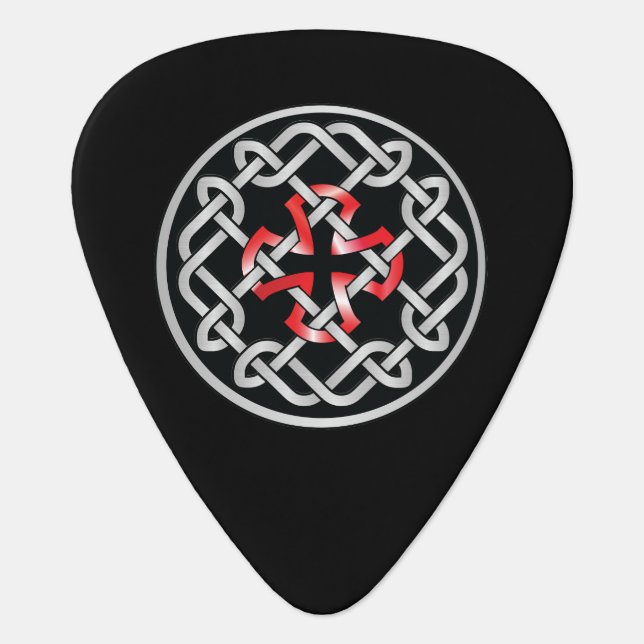 Custom Celtic Knot Red Metallic Guitar Pick (Front)