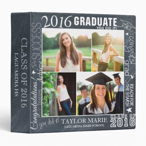 Custom Chalk Graduation 2016 Photo Scrapbook Binder