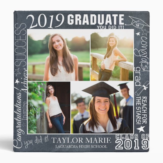 Custom Chalk Graduation 2019 Photo Scrapbook Binder (Front)
