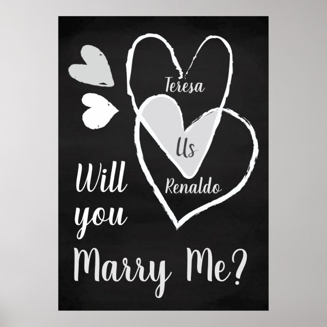 Custom Chalk Hearts "Whill You Marry Me?" Poster (Front)