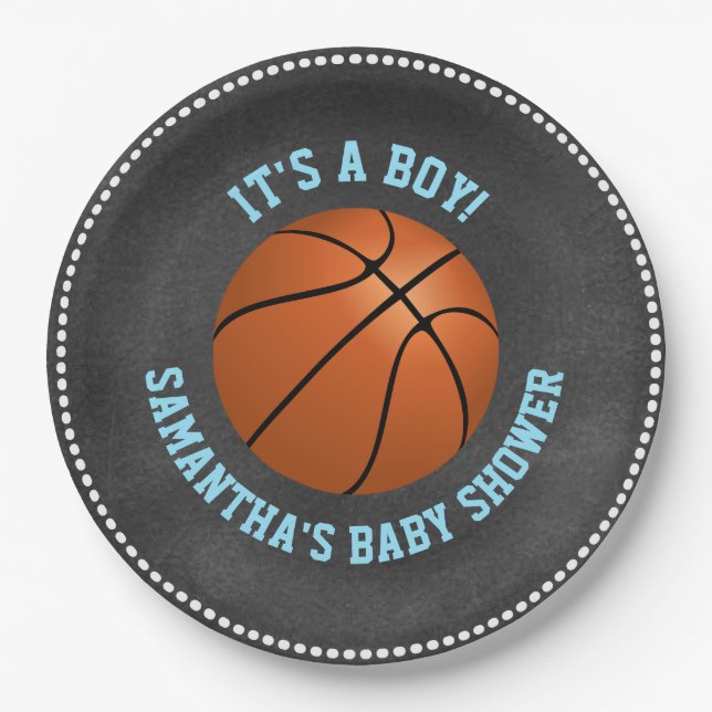 Custom Chalkboard Basketball Baby Shower Paper Plates (Front)