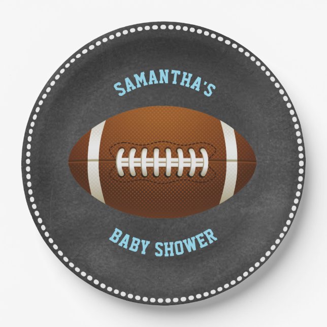 Custom Chalkboard FOOTBALL Baby Shower Paper Plates (Front)