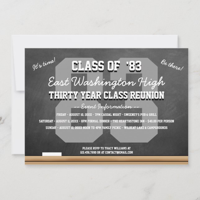 Custom Chalkboard High School Reunion Invitation (Front)