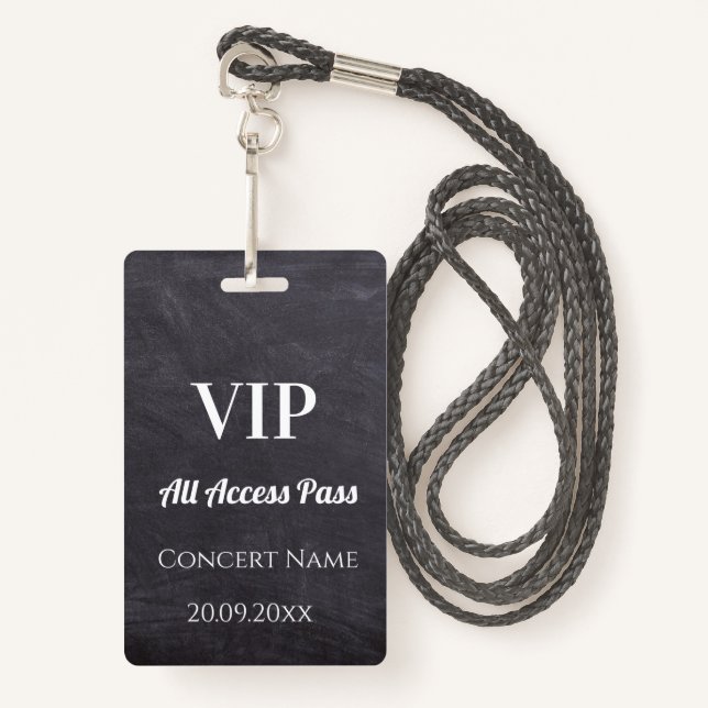 Custom Chalkboard Name Date VIP Access Pass Badge (Front with Lanyard)