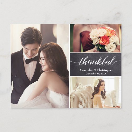 Custom Chalkboard Photo Collage Wedding Thank You Announcement Postcard