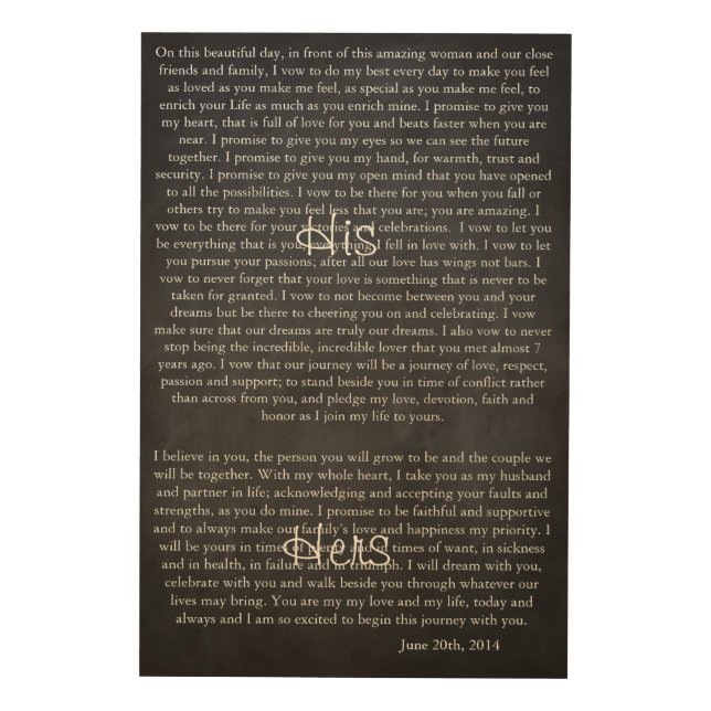 Custom Chalkboard Wedding Vows Wood Wall Art (Front)