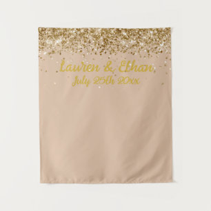 Custom Champagne Gold Glitter Wedding Photo Booth Tapestry
