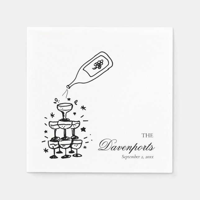 Custom Champagne Tower Bachelorette Bridal Wedding Napkins (Front)