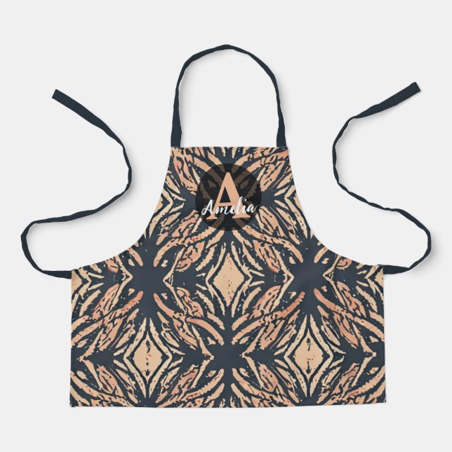 Custom Charcoal Gray & Peach Southwestern Pattern  Apron (Front)