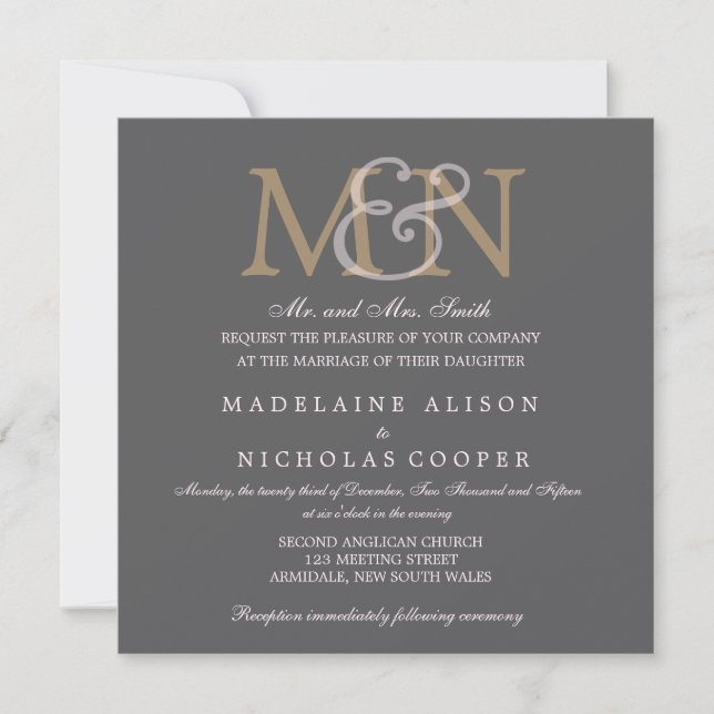 Custom charcoal modern wedding invite (Front)